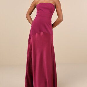 Lulus Compelling Style Plum Purple Strapless A-line Maxi Dress - Size L